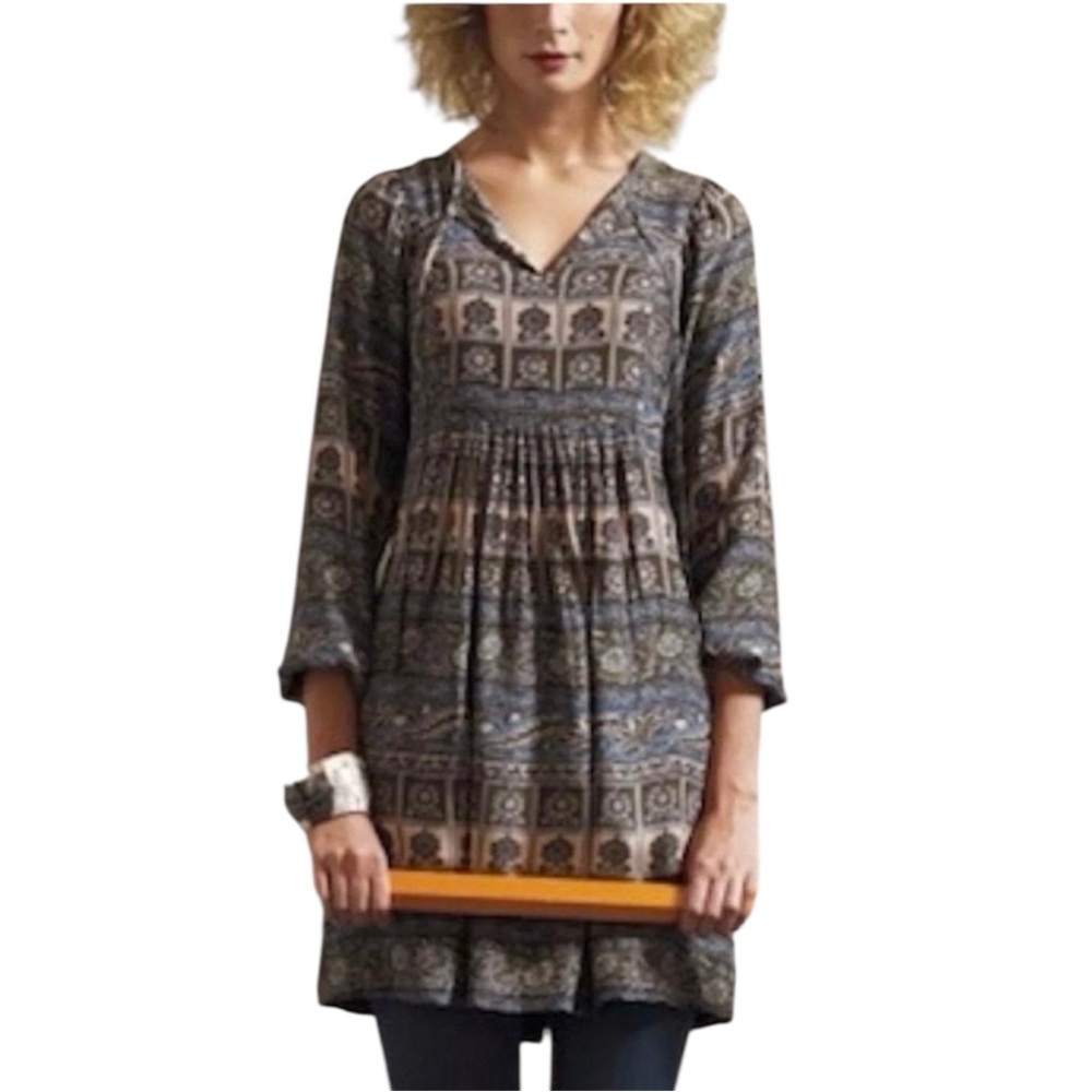 Sunner Anthropologie 100% Silk Long Sleeve Mini Dress S
